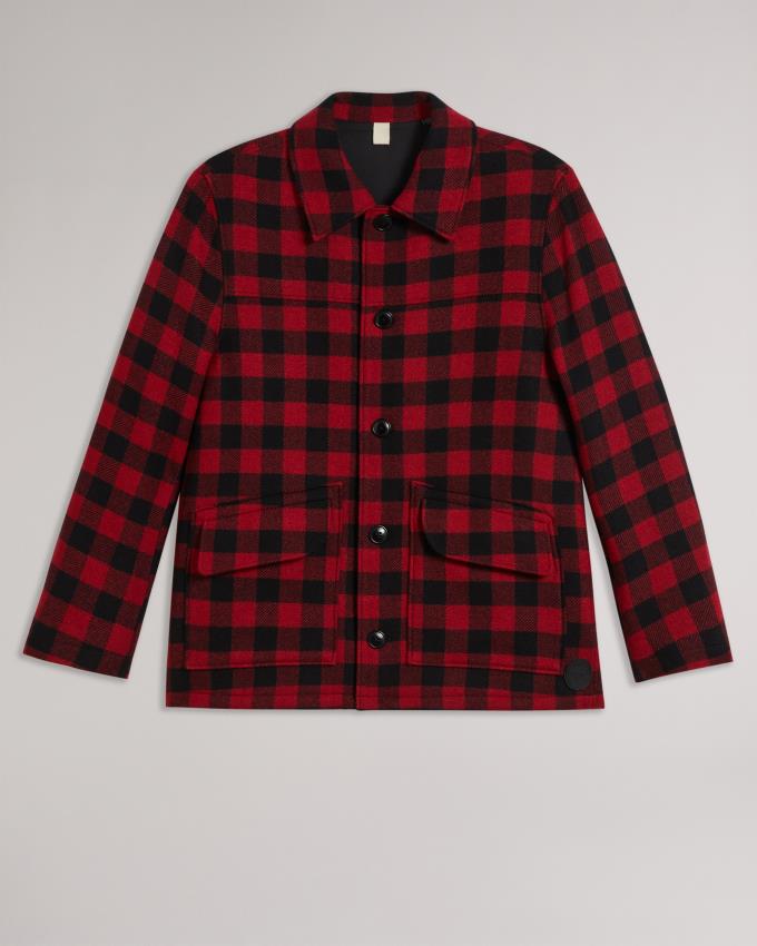 Chemises Ted Baker Check Wool Overshirt Rouge Homme | VTP-52618451